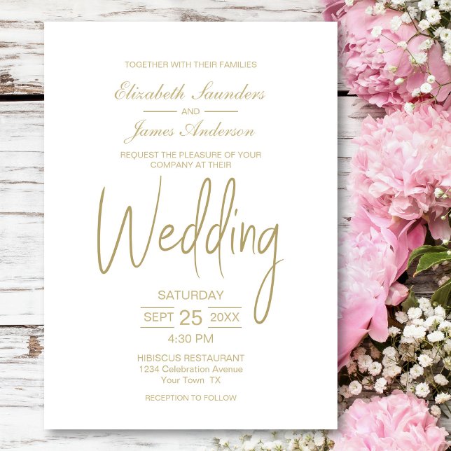 Elegant Minimalist White Gold Wedding Invitation (Creator Uploaded)