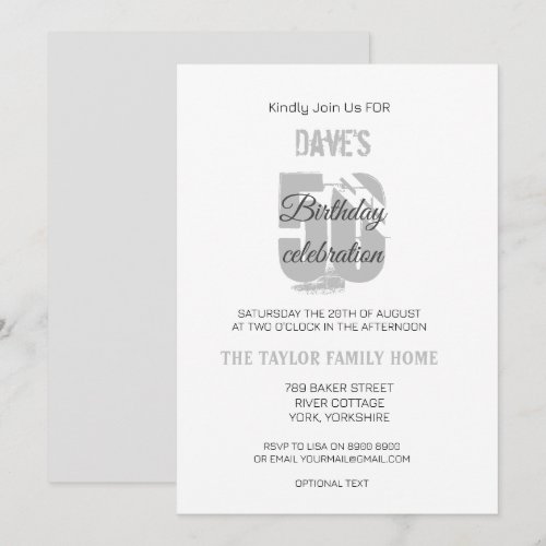 Elegant Minimalist White Grey 50th Any Birthday 