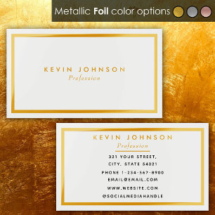 Elegant Minimalist White Metallic Gold Foil Frame Business Cards
