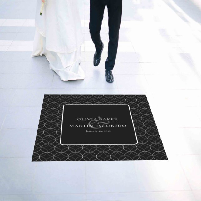 Elegant Minimalist White on Black Floor Decals (Wedding)
