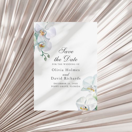 Elegant Minimalist White Orhids Save the Date Card