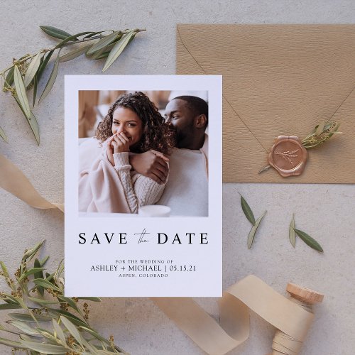 Elegant Minimalist White Photo Save the Date