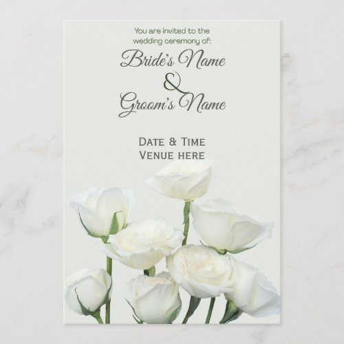 Elegant Minimalist White Rose Wedding Invitation