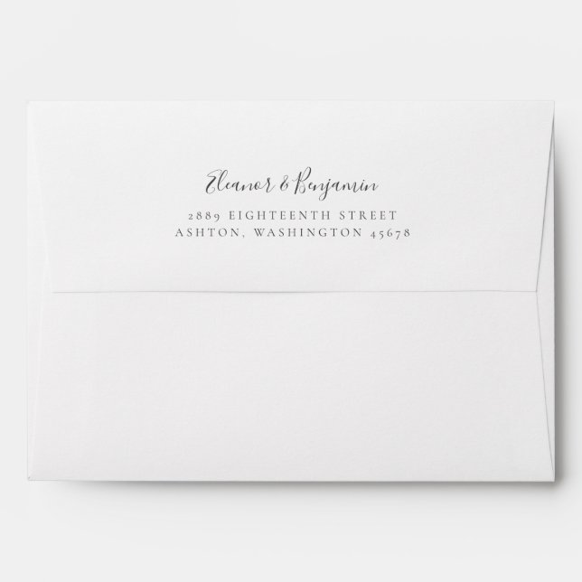 Elegant Minimalist White Script Return Address  Envelope (Back (Top Flap))