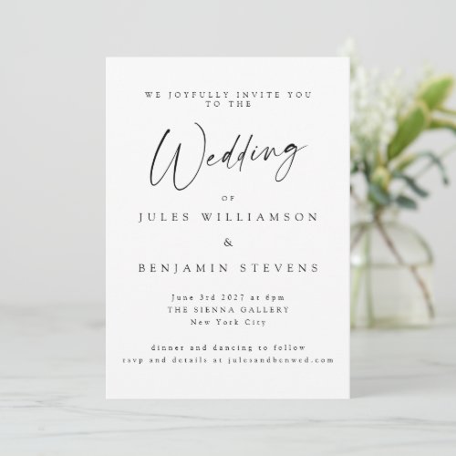 Elegant Minimalist White Script Serif Wedding Invitation
