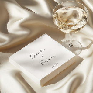 Elegant Minimalist White Script Wedding Custom Napkins