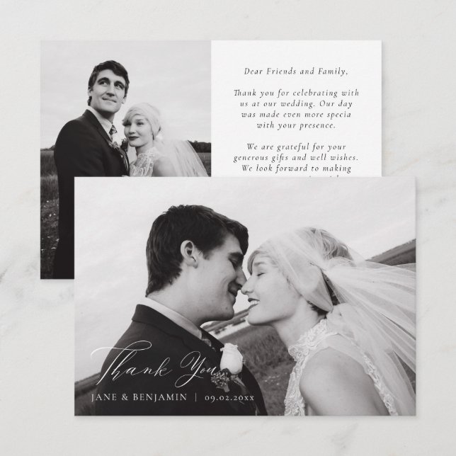 Elegant Minimalist White Wedding 2 Photo Thank You Card (Front/Back)