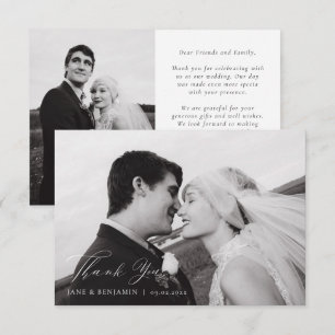 Elegant Minimalist White Wedding 2 Photo Thank You Card