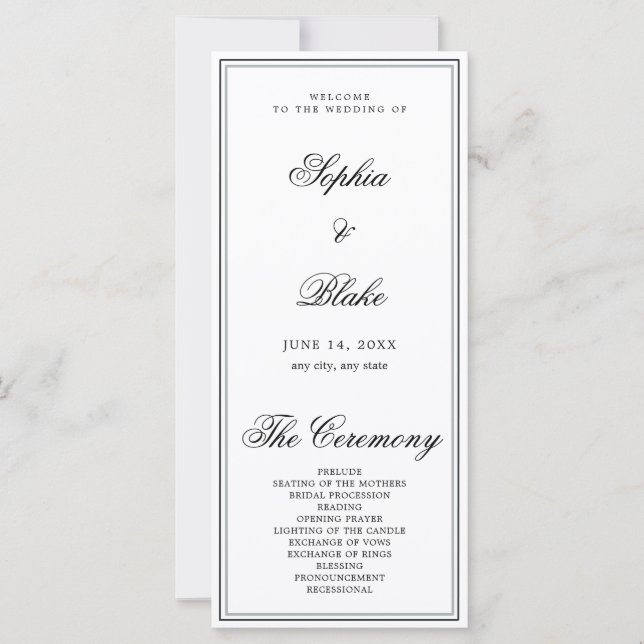 Elegant Minimalist White Wedding Program (Front)