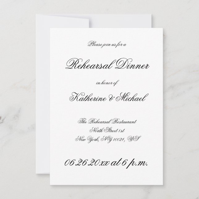 Elegant Minimalist White Wedding Rehearsal Invitation (Front)