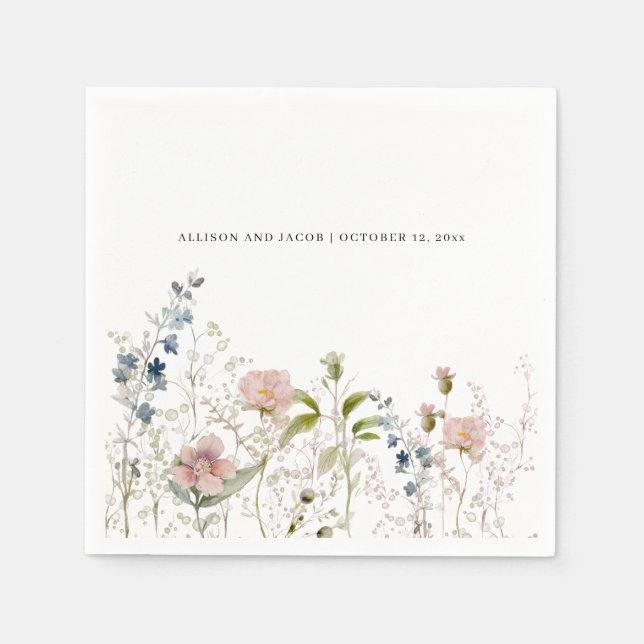 Elegant Minimalist Wildflower Boho Wedding Napkins (Front)