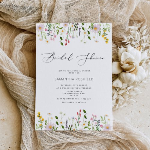 Elegant minimalist wildflower bridal shower invitation