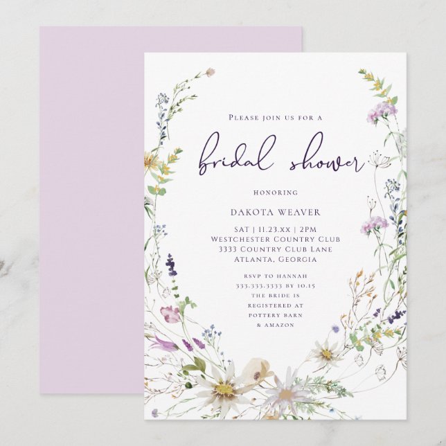 Elegant Minimalist Wildflower Bridal Shower Invitation (Front/Back)
