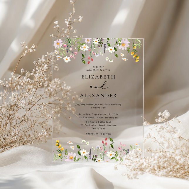 Elegant Minimalist Wildflower Wedding Acrylic Invitations (Creator Uploaded)