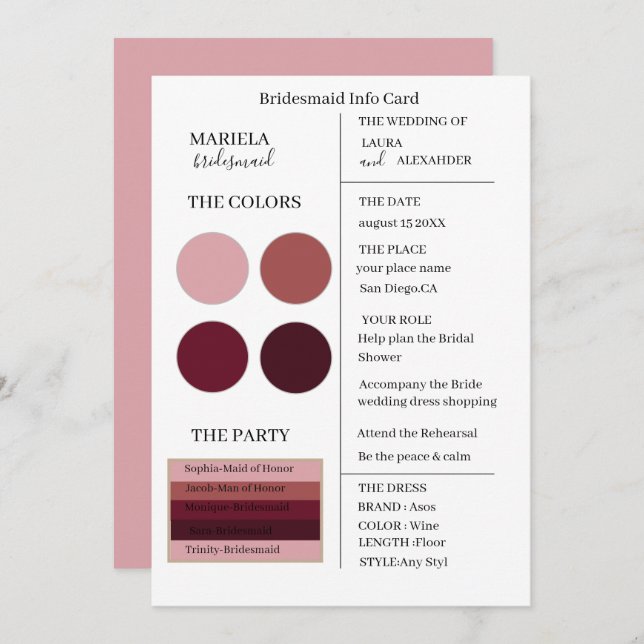 Elegant Minimalist Wine Bridesmaid Invitation (Front/Back)
