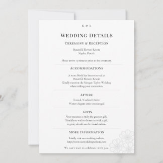 Elegant Minimalist Winter Wedding Details Card