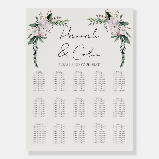 Elegant Minimalist Winter Wreath Seating Chart Foam Board (Front)