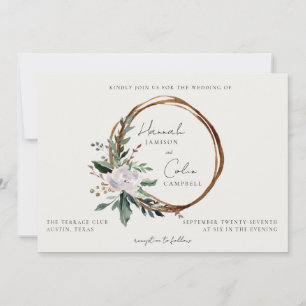 Elegant Minimalist Winter Wreath White Green Invit Invitation