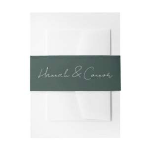 Elegant Minimalist Winter Wreath White Green Invitation Belly Band