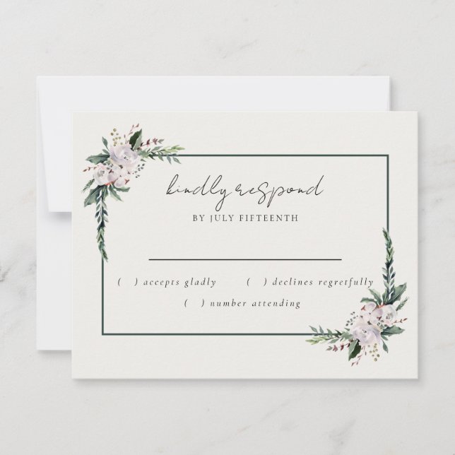 Elegant Minimalist Winter Wreath White Green RSVP  Card (Front)