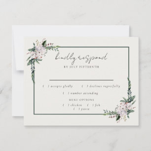 Elegant Minimalist Winter Wreath White Green RSVP Card