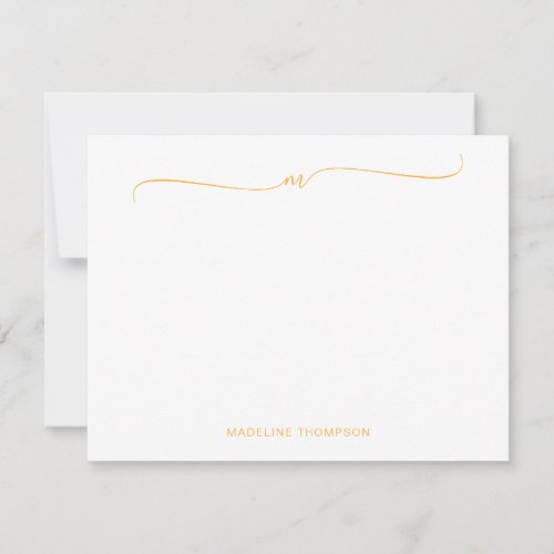 Elegant Minimalist Yellow Monogram Calligraphy  Note Card