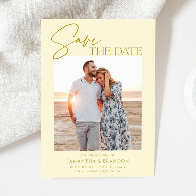 Elegant Minimalist Yellow Photo Save The Date (Creator Uploaded)
