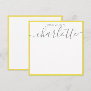 Elegant Minimalist Yellow Strips Grey Script Name  Note Card