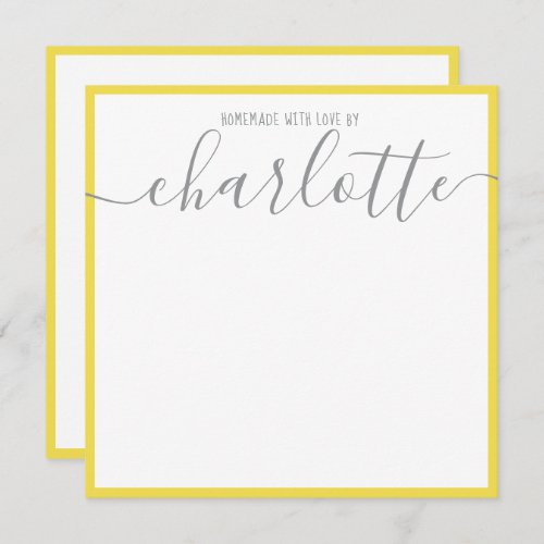 Elegant Minimalist Yellow Strips Grey Script Name  Note Card