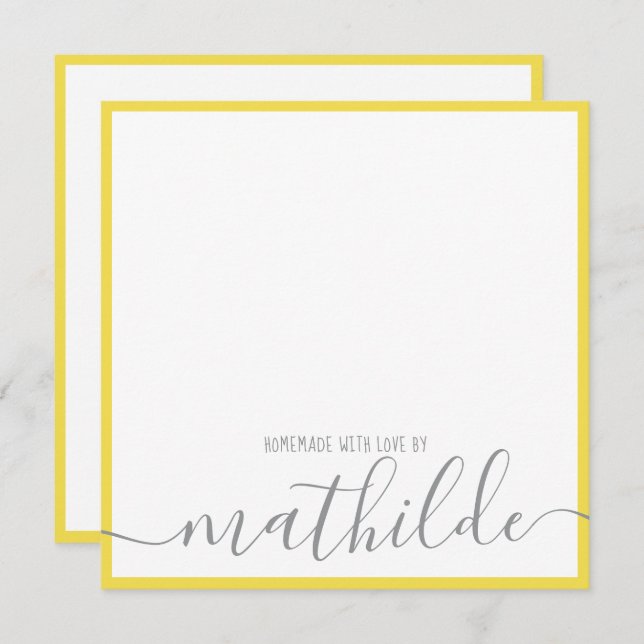 Elegant Minimalist Yellow Strips Grey Script Name  Note Card (Front/Back)
