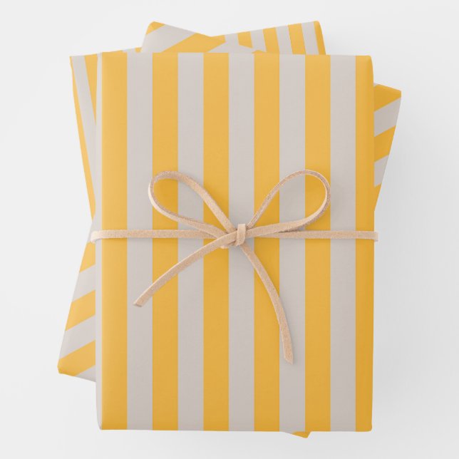 Elegant Minimalist Yellow White Stripes Pattern Wrapping Paper Sheets (In situ)