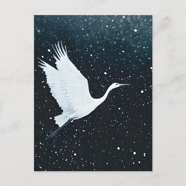 Elegant Minimalist Zen Crane Flight Holiday Postcard (Front)