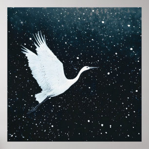 Elegant Minimalist Zen Crane Flight Poster