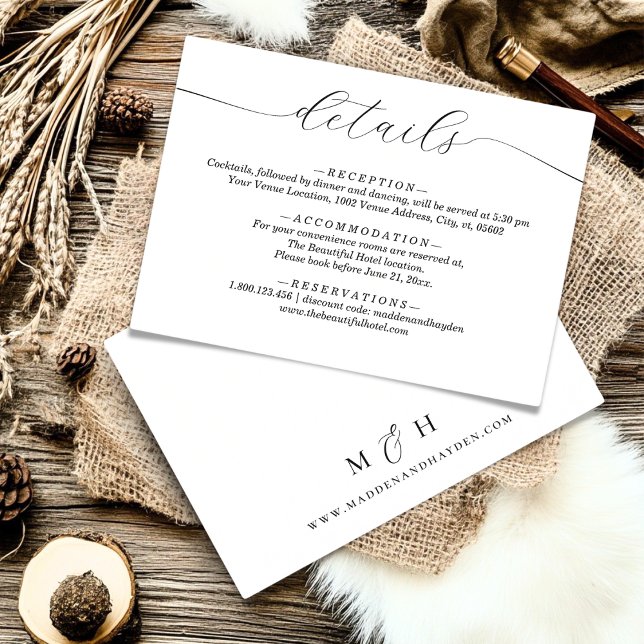 Elegant Minimalistic Black White Wedding Details Enclosure Card (Creator Uploaded)