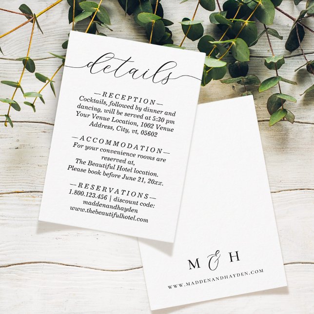 Elegant Minimalistic Black White Wedding Details Enclosure Card (Creator Uploaded)