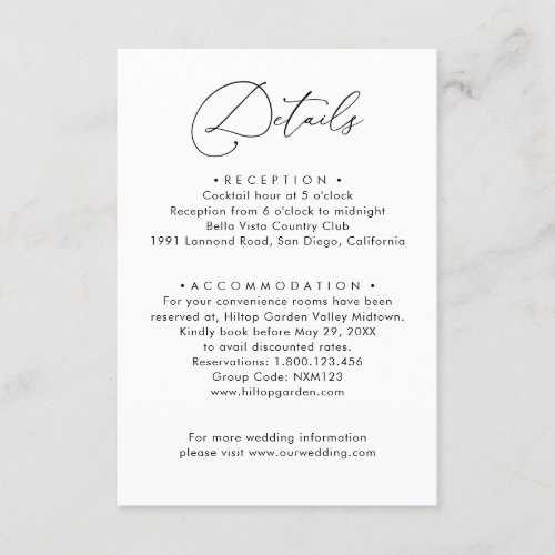 Elegant Minimalistic Black  White Wedding Details Enclosure Card