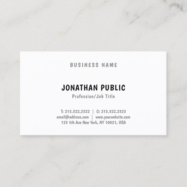 Elegant Minimalistic Design Pretty Smooth Plain Business Card (Front)