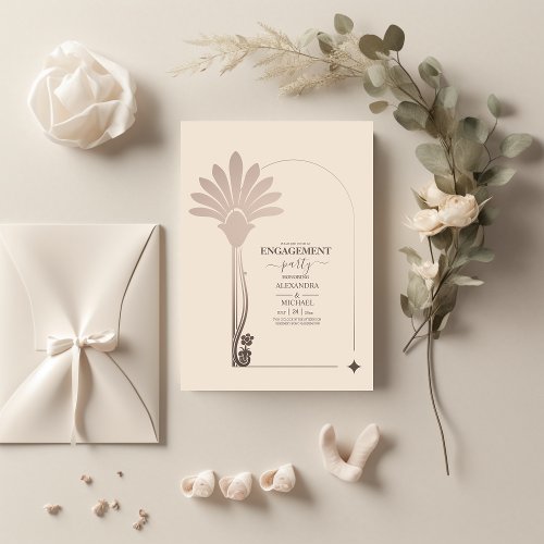 Elegant Minimalistic Floral Art Deco Engagement Invitation