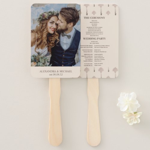 Elegant Minimalistic Floral Art Deco Wedding Hand Fan