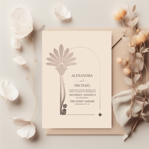 Elegant Minimalistic Floral Art Deco Wedding Invitation