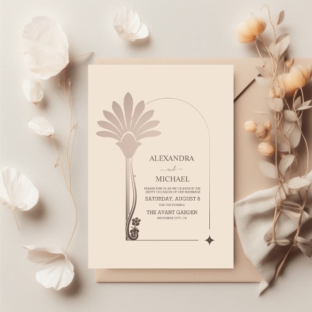 Elegant Minimalistic Floral Art Deco Wedding Invitation (Creator Uploaded)