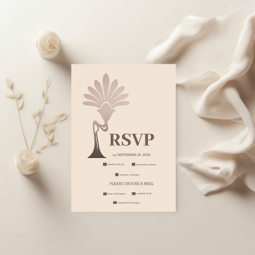 Elegant Minimalistic Floral Art Deco Wedding RSVP Card
