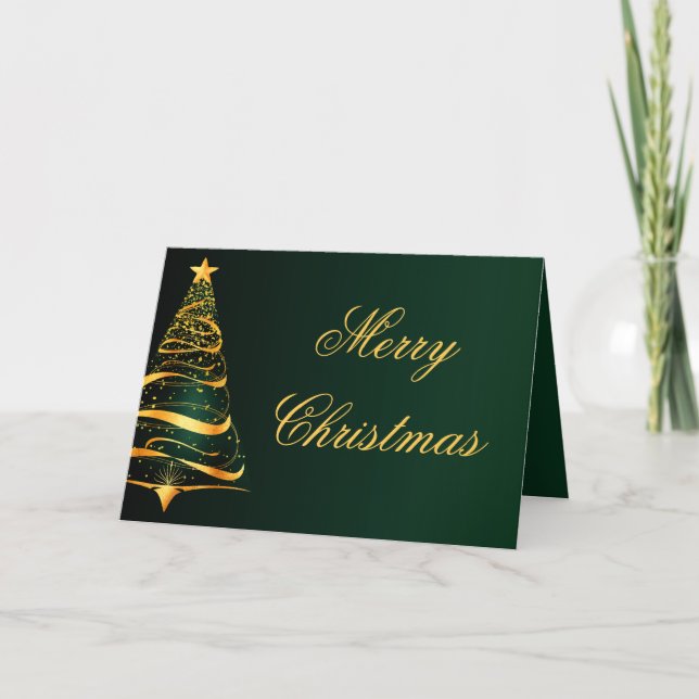 Elegant Minimalistic gold tree Christmas Greeting  Card (Front)