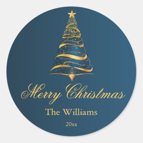 Elegant Minimalistic Golden Christmas Tree  Classic Round Sticker