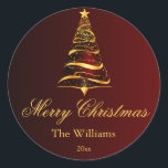 Elegant Minimalistic Golden Christmas Tree  Classic Round Sticker<br><div class="desc">🌟Please note: If you encounter any issues with personalization or wish to have this design on an item not currently available, feel free to reach out to us via Zazzle mail. We are here to assist you every step of the way🌟 Elevate your holiday decorations with our Minimalistic Christmas Tree...</div>