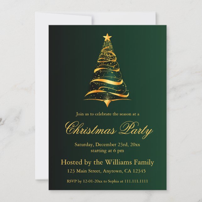 Elegant Minimalistic Golden Christmas Tree  Invitation (Front)