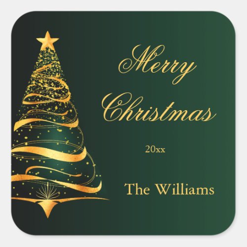 Elegant Minimalistic Golden Christmas Tree  Square Sticker