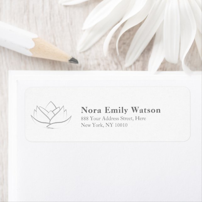 Elegant Minimalistic Grey Lotus Flower Address Label (Insitu)