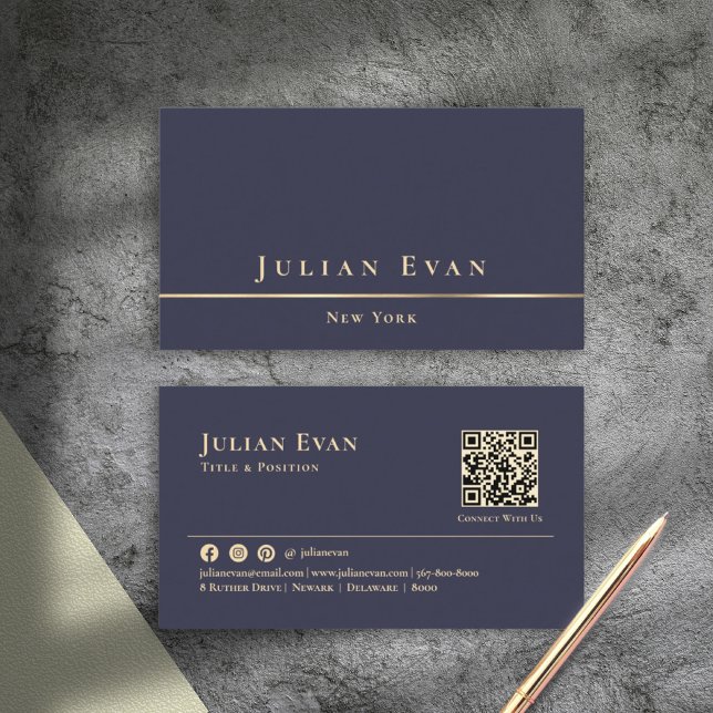 Elegant Minimalistic Navy Blue and Gold Consultant Business Card (Elegant Minimalistic Navy Blue and Gold Consultant Business Card)