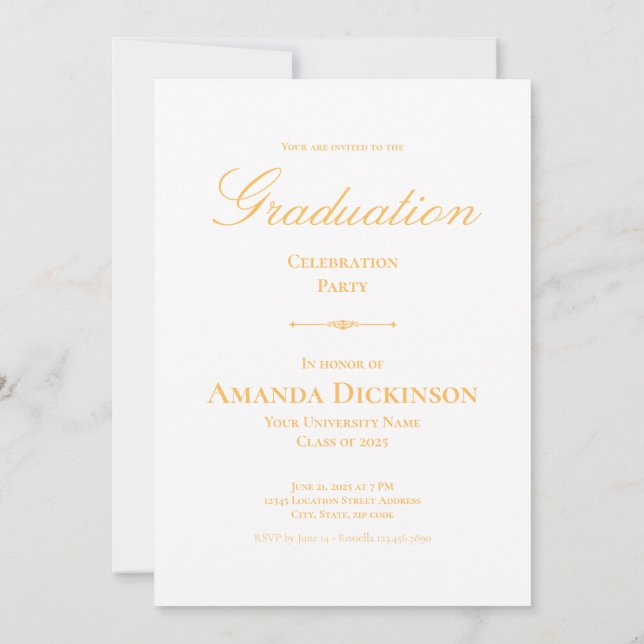 Elegant Minimalistic Photo Graduation Yellow Invitation (Back)